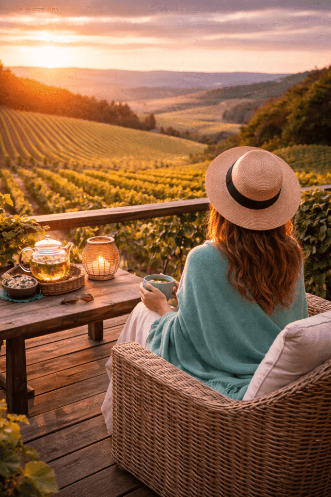 razgled na vinograd ob čaju