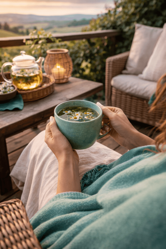 skodelica zeliščnega čaja na terasi skodelica zeliščnega čaja na terasi
