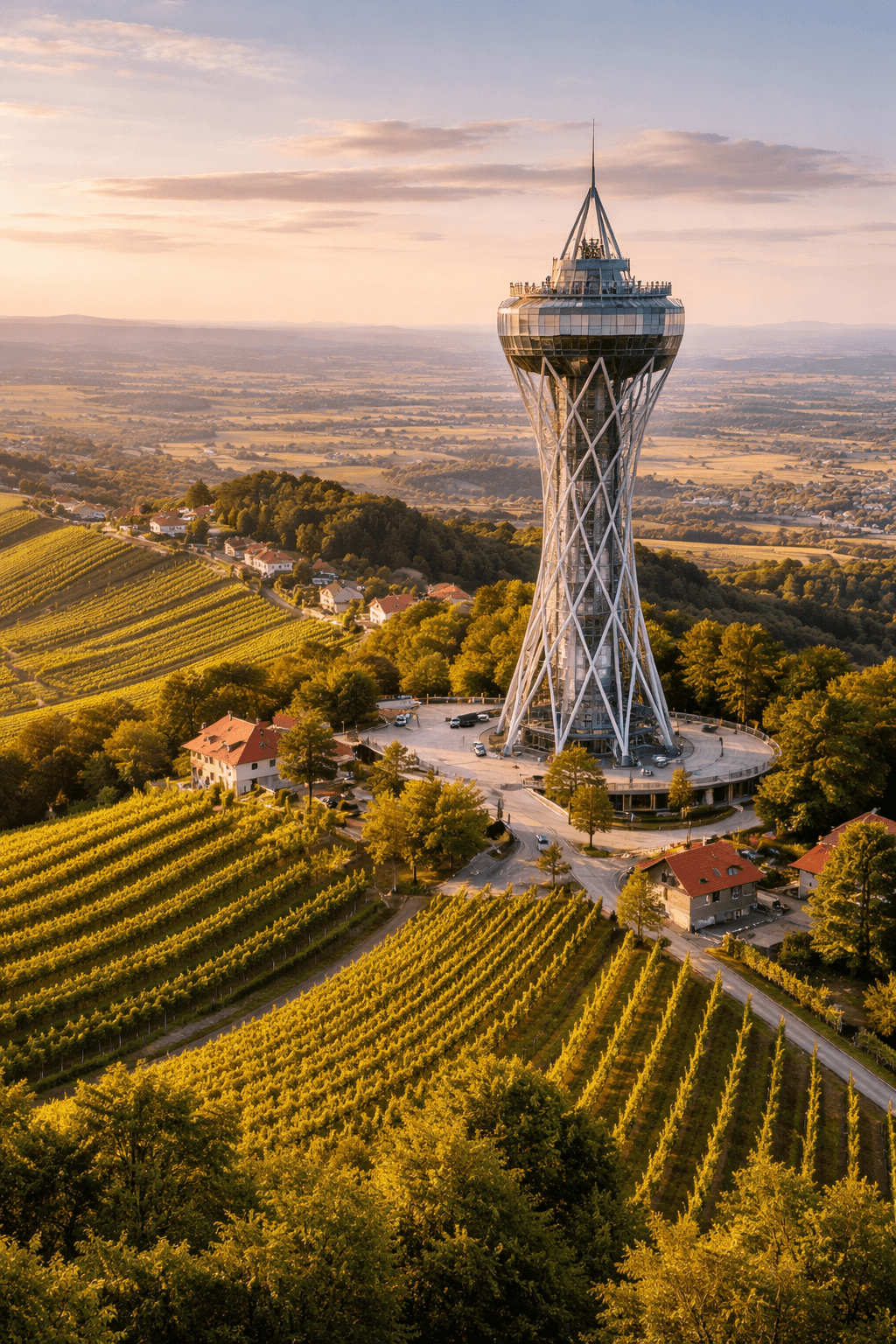 Stolp Vinarium s panoramskim pogledom na vinograde Lendavskih goric
